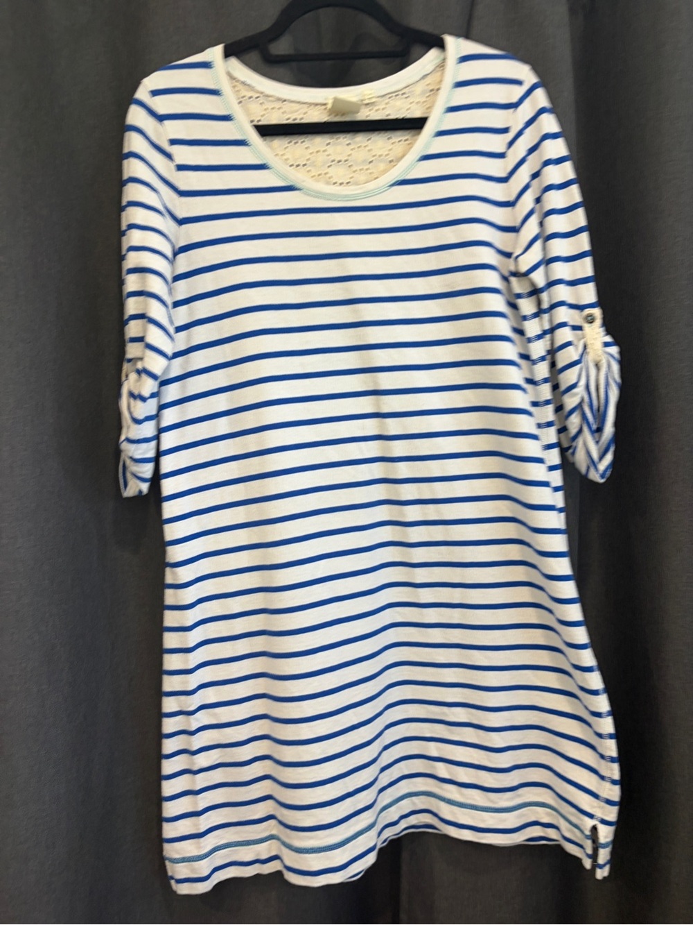 Anthro - Eloise Women’s White and Blue Striped Knit dress 100% cotton